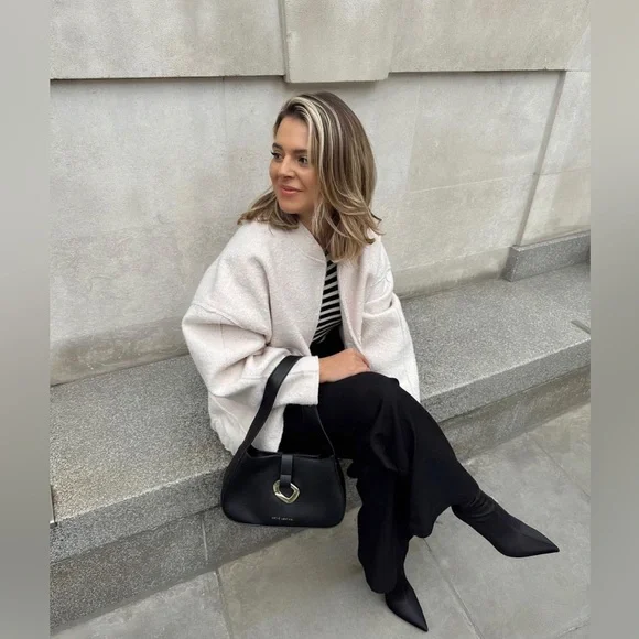 ZARA OVERSIZED TEXTURED BOMBER JACKET - Picture 6 of 16